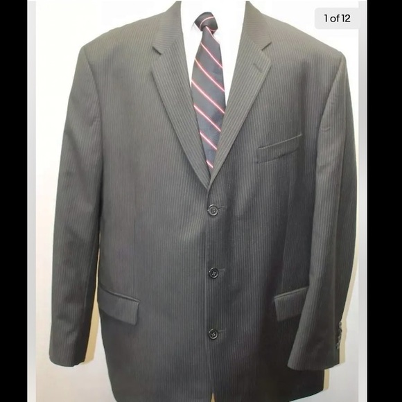 Calvin Klein Men's Blazer Pin Stripe Black 46R Made In Canada 100% Wool - Picture 1 of 11